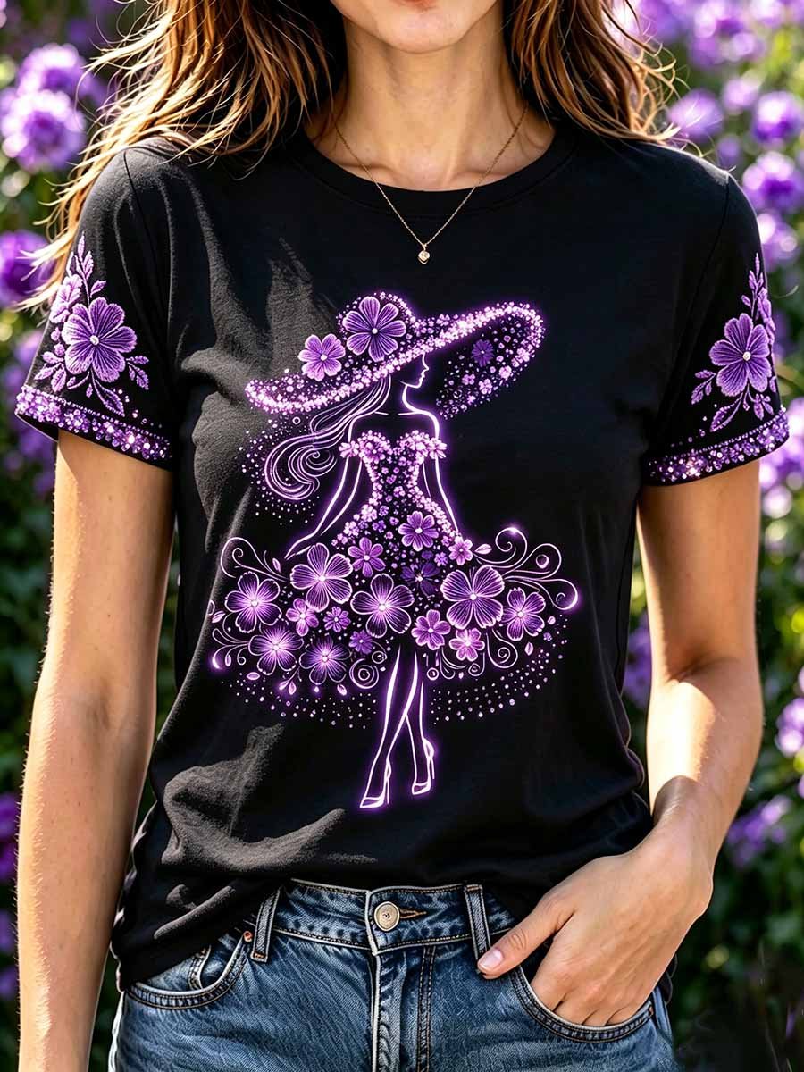Women's Fashion Alzheimer's Support Pattern Printed T-shirt
