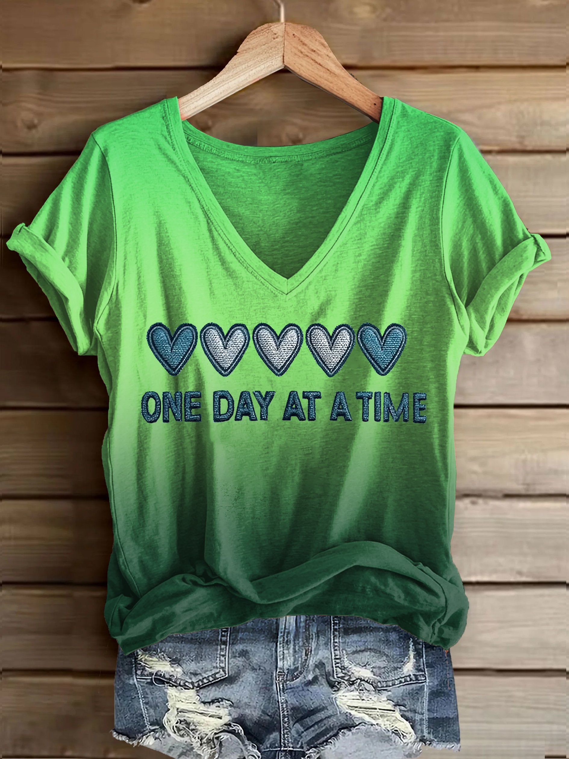 Women's Retro One Day At A Time Printed Casual T-Shirt
