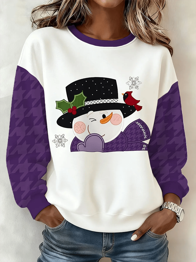 Women's Purple Art Christmas Alzheimer's Awareness Print Round Neck Sweatshirt
