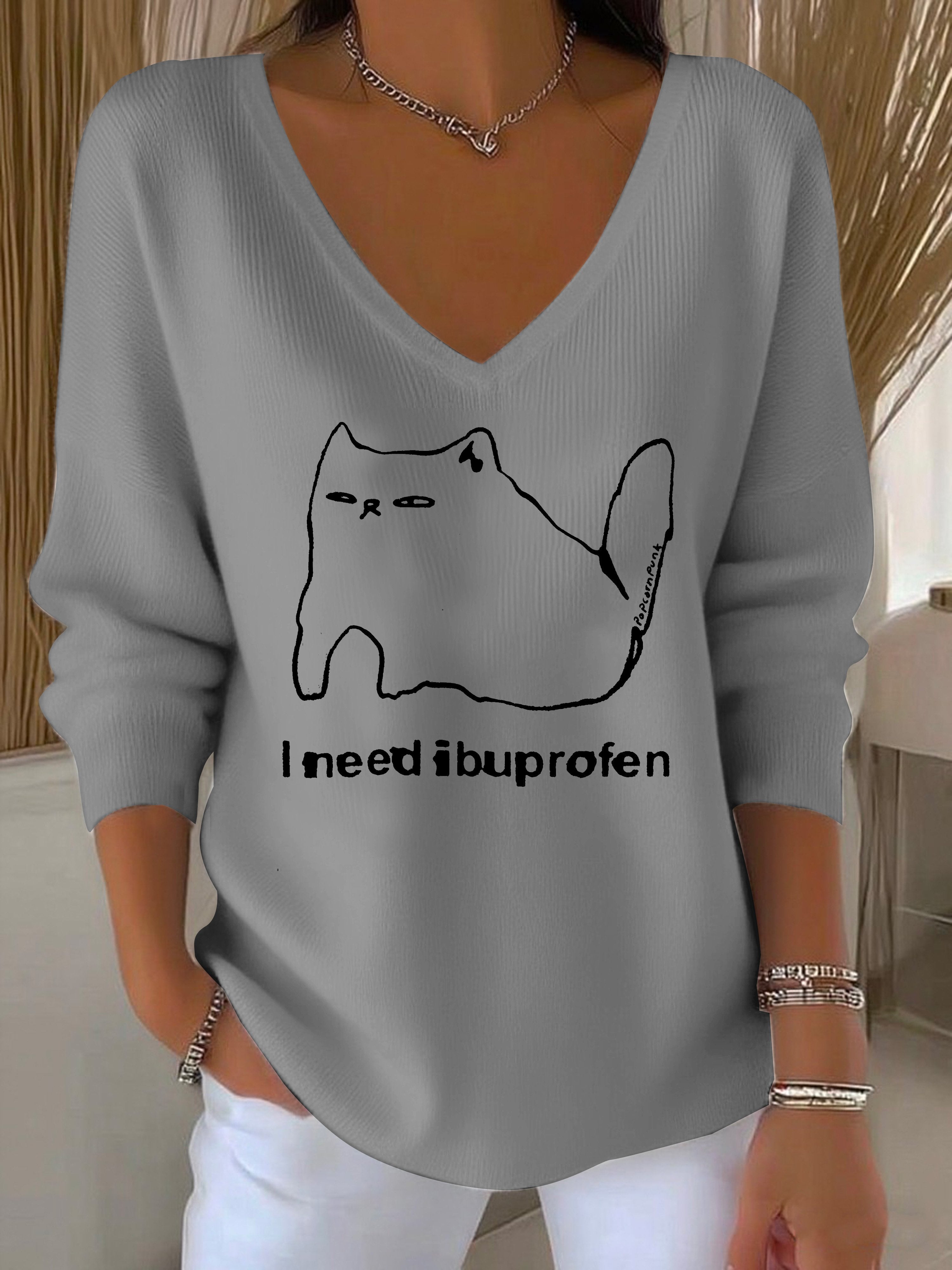 Women's I Need Ibuprofen Cat Funny Mental Health Casual Top