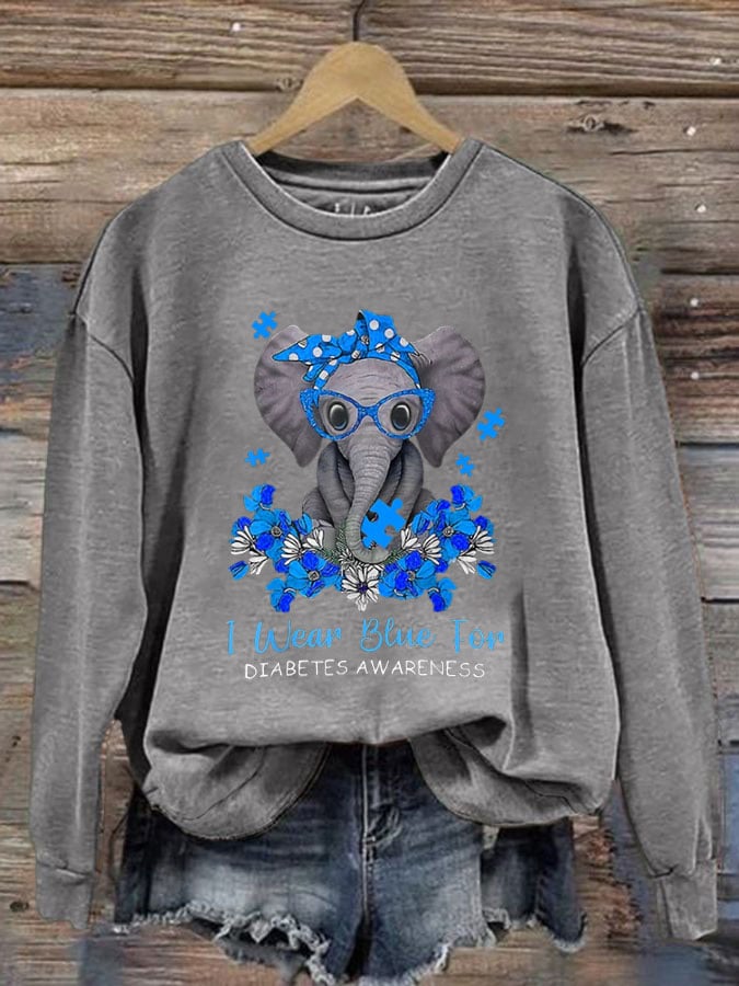 Women's I Wear Blue For Diabetes Awareness Print Sweatshirt