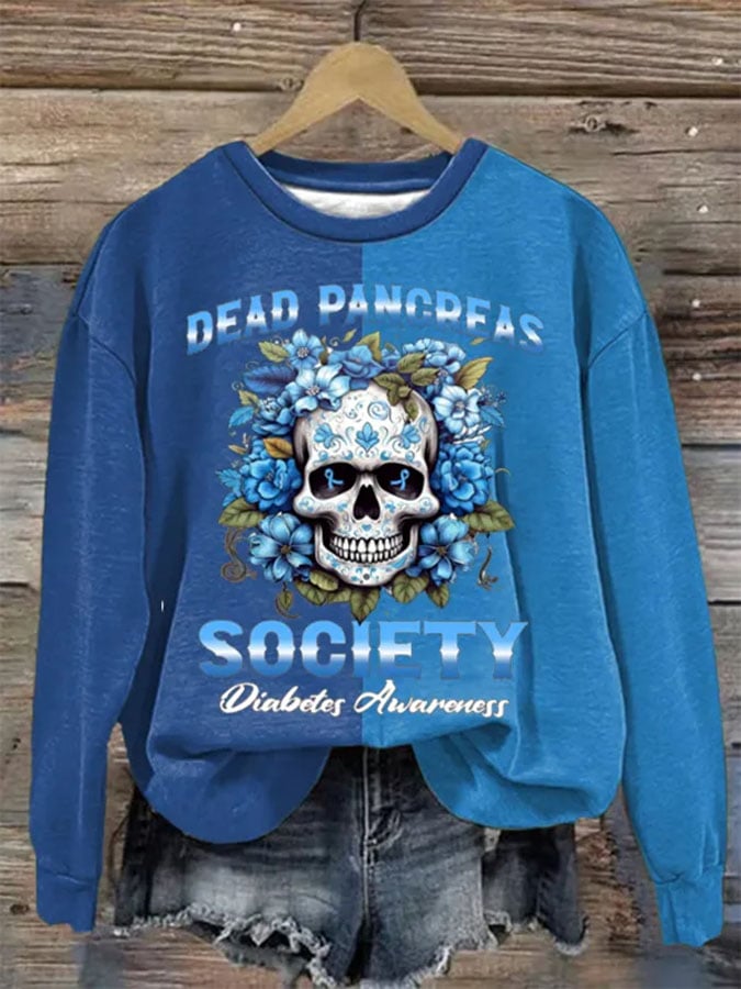 Women's Dead Pancreas Society Diabetes Awareness Print Casual Sweatshirt