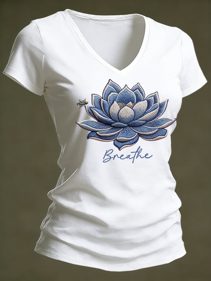 Women's Breathe Print V Neck T-shirt