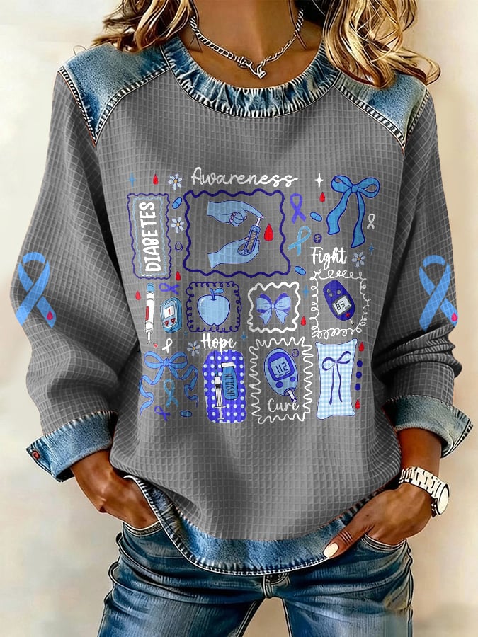 Women's Diabetes Awareness Fight Hope Cure Print Sweatshirt