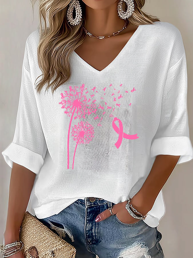 V-Neck The Power of Pink Print T-shirt