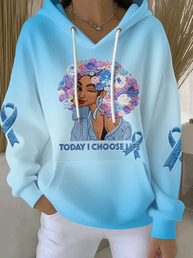 Women's Today I Choose Life Diabetes Awareness Print Hooded Collar Sweatshirt