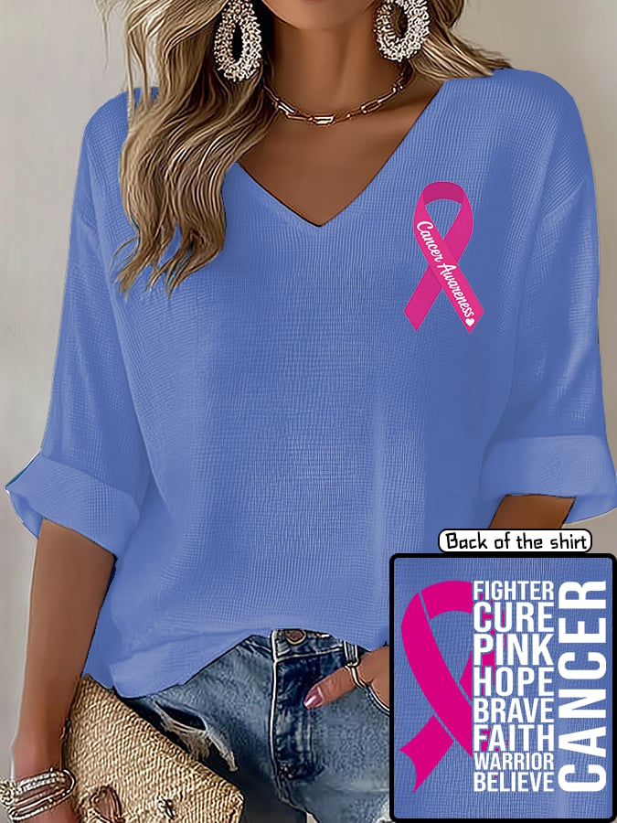 V-Neck The Power of Pink Print T-shirt