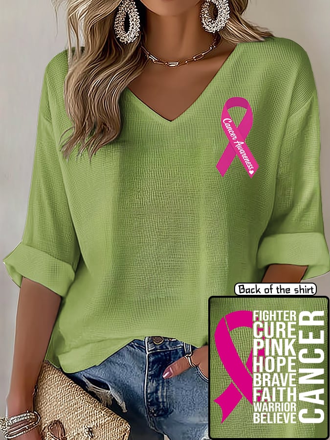 V-Neck The Power of Pink Print T-shirt
