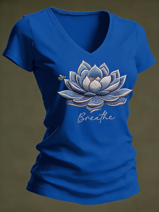 Women's Breathe Print V Neck T-shirt