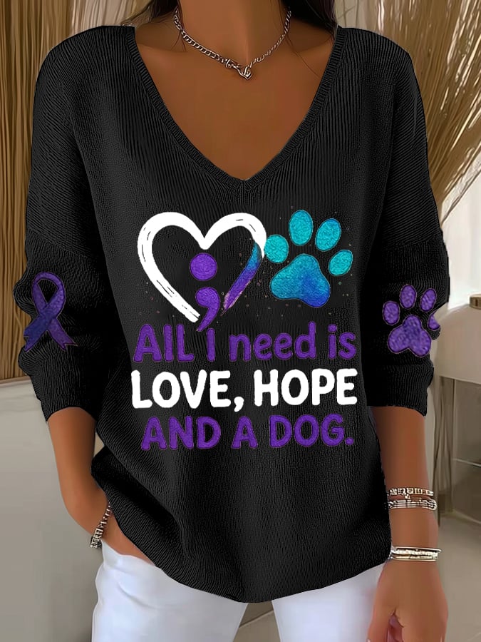 Women's Mental Health Print Long Sleeve Pit Fabric Top