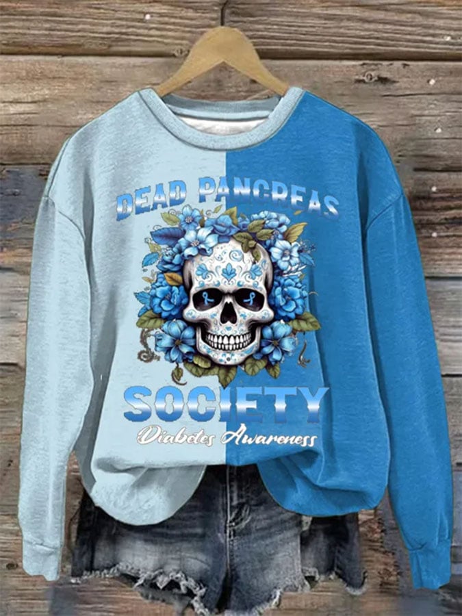 Women's Dead Pancreas Society Diabetes Awareness Print Casual Sweatshirt