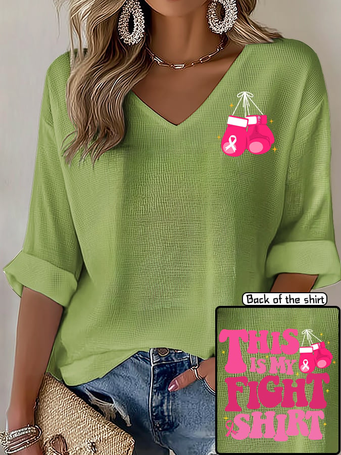 V-Neck The Power of Pink Print T-shirt