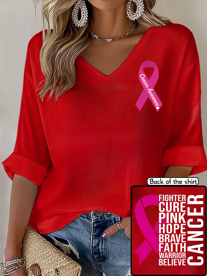 V-Neck The Power of Pink Print T-shirt