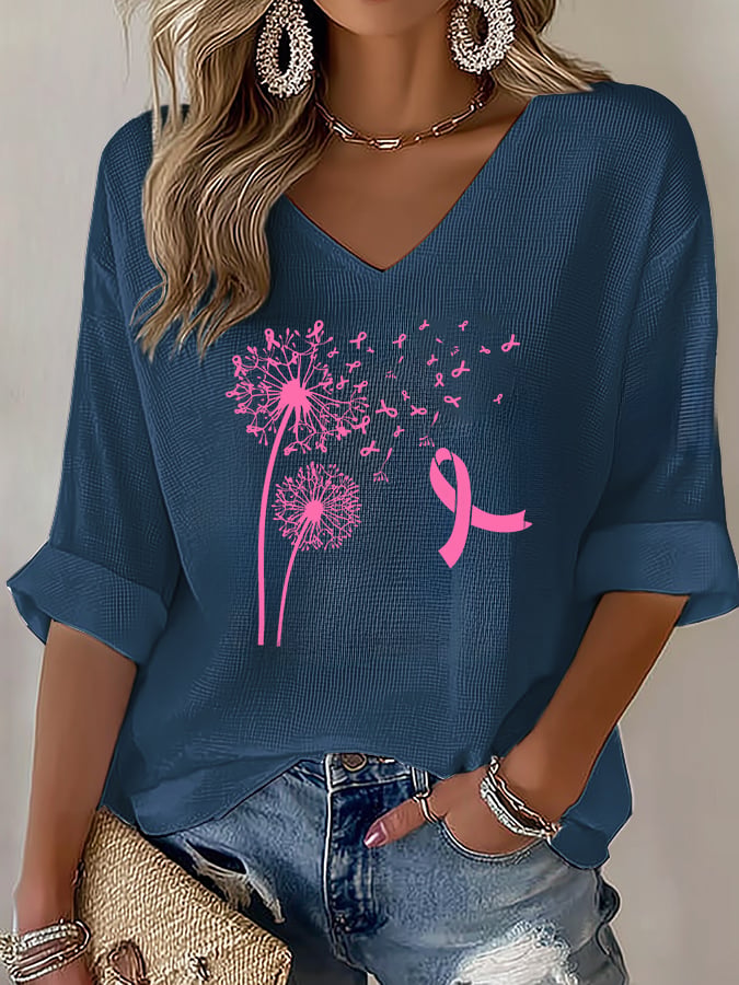 V-Neck The Power of Pink Print T-shirt