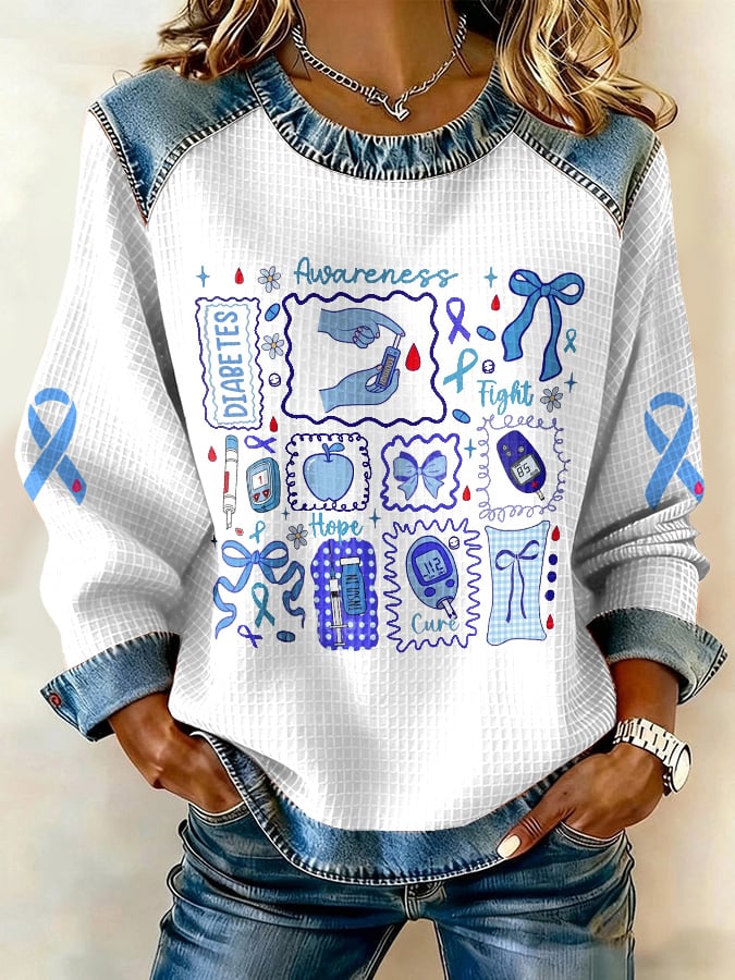 Women's Diabetes Awareness Fight Hope Cure Print Sweatshirt