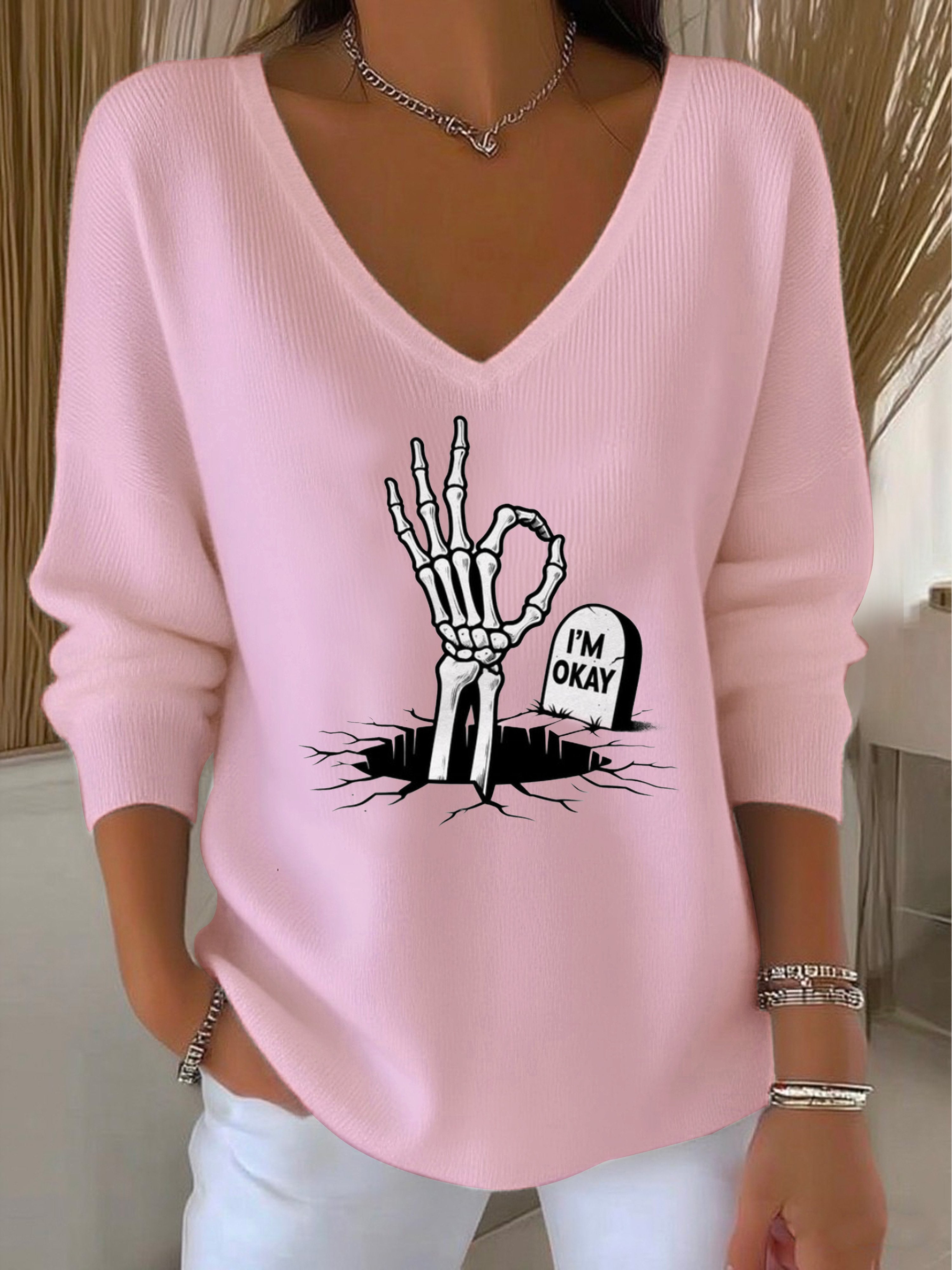 Women's I'm Fine Skull Humor Top