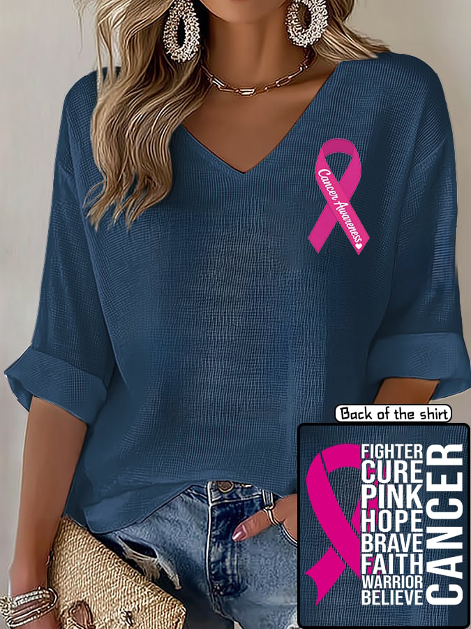 V-Neck The Power of Pink Print T-shirt