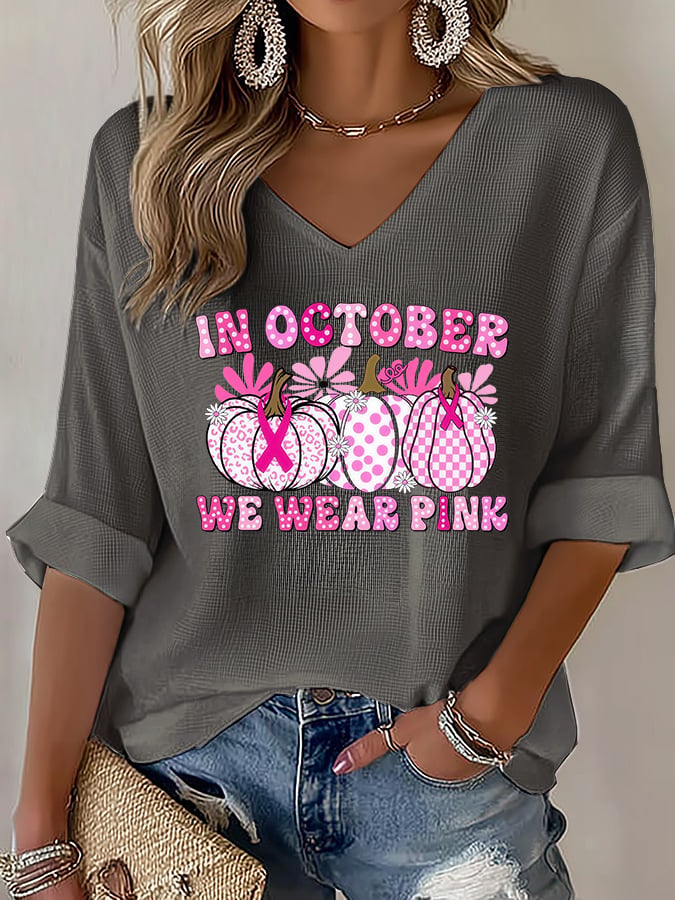 V-Neck The Power of Pink Print T-shirt