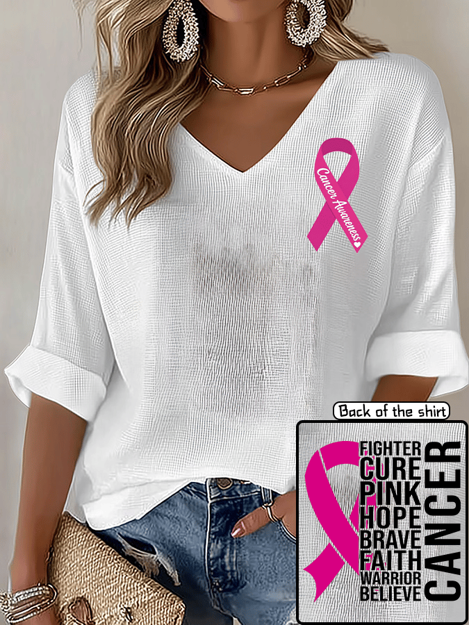 V-Neck The Power of Pink Print T-shirt
