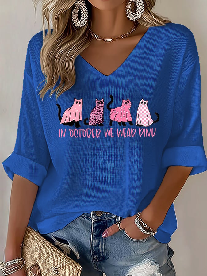 V-Neck The Power of Pink Print T-shirt