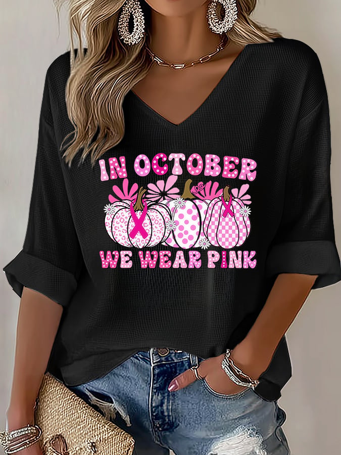 V-Neck The Power of Pink Print T-shirt