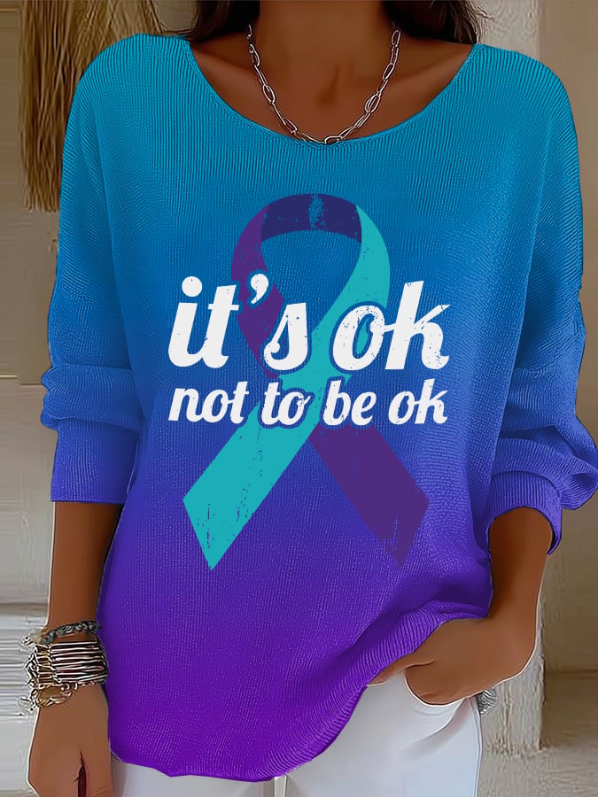 Women's Mental Health Print Knitted Top
