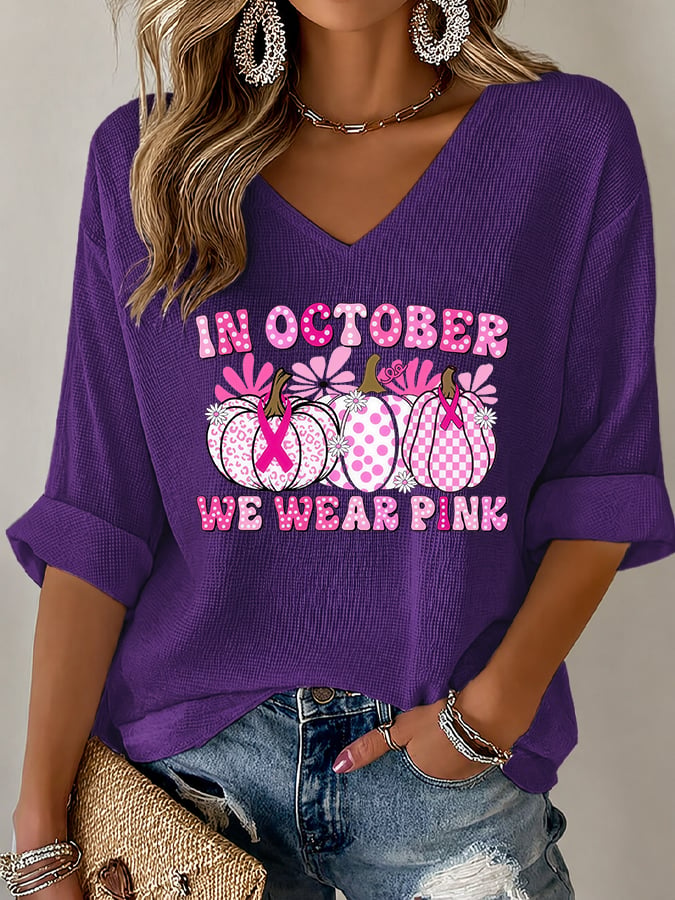 V-Neck The Power of Pink Print T-shirt
