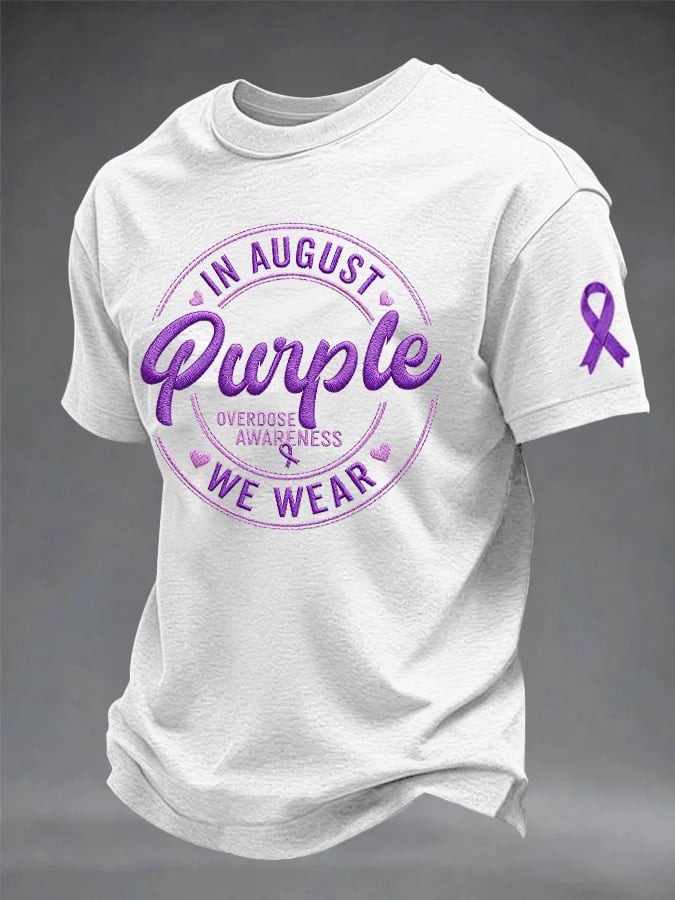 Men's In August We Wear Purple Overdose Awareness Print Casual T-shirt