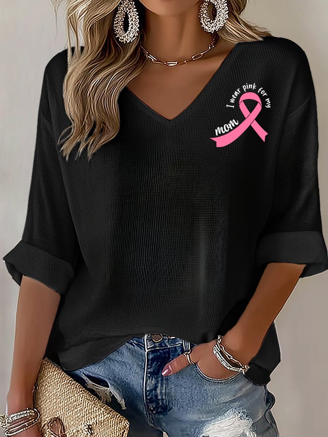 V-Neck The Power of Pink Print T-shirt
