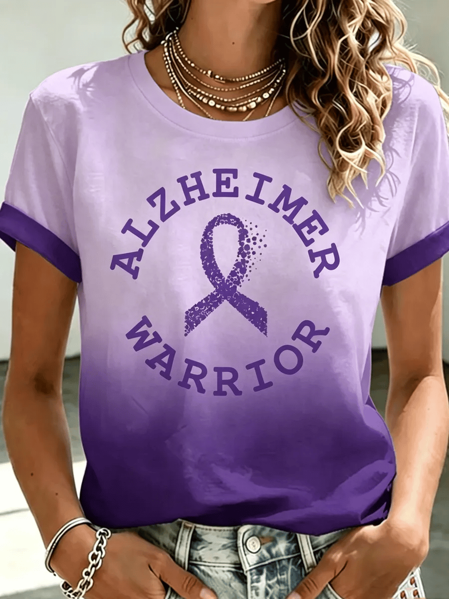 Women'S Gradient Ribbon Print Crew Neck T-Shirt