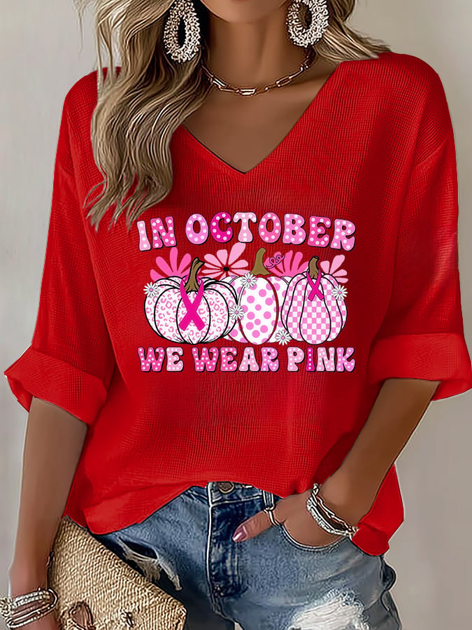 V-Neck The Power of Pink Print T-shirt