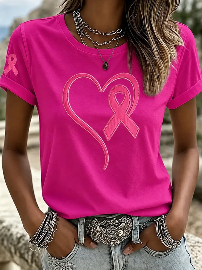 Women's Breast Cancer Awareness Print Casual T-shirt
