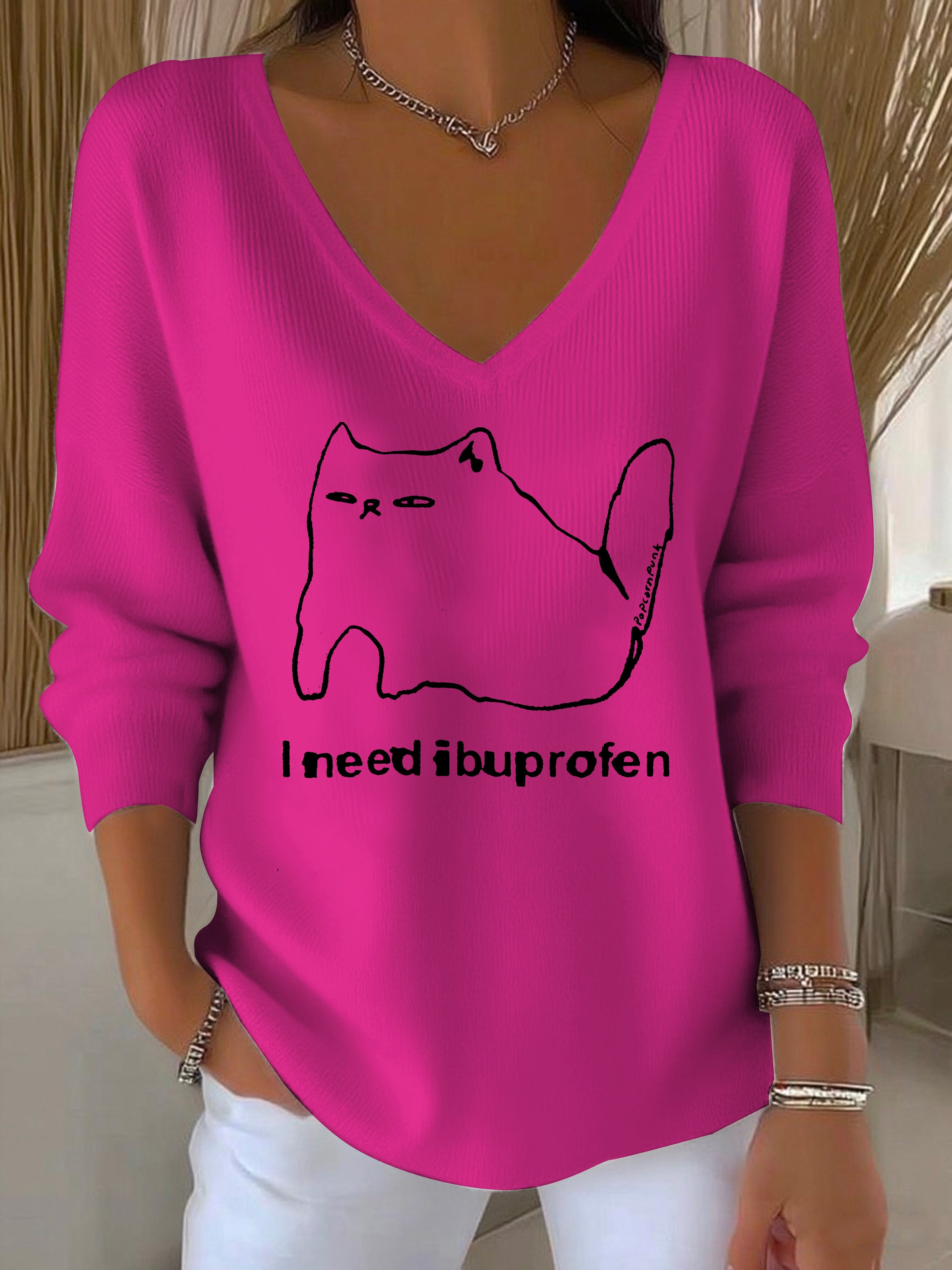 Women's I Need Ibuprofen Cat Funny Mental Health Casual Top