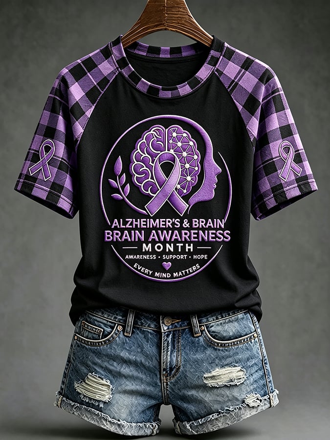 Women's Retro Alzheimer's Disease Hummingbird And Floral Print Comfortable T-Shirt