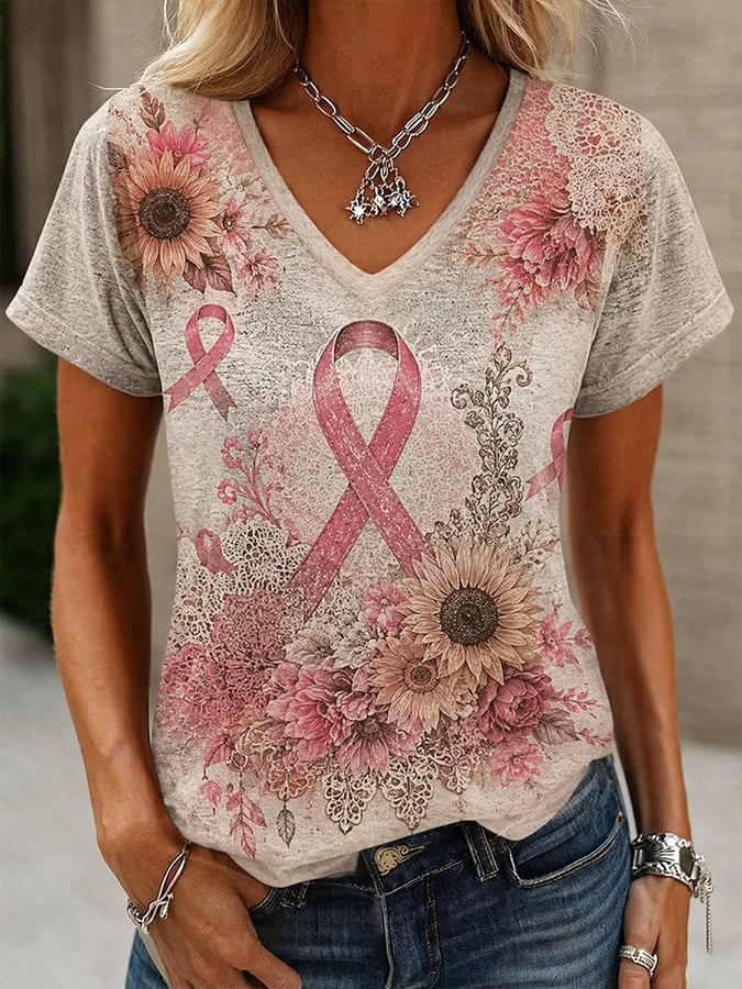 Women's Breast Cancer Awareness Print Casual T-shirt
