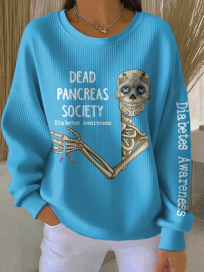 Women's Retro Diabetes Awareness Dead Pancreas Society Print Round Neck Sweatshirt