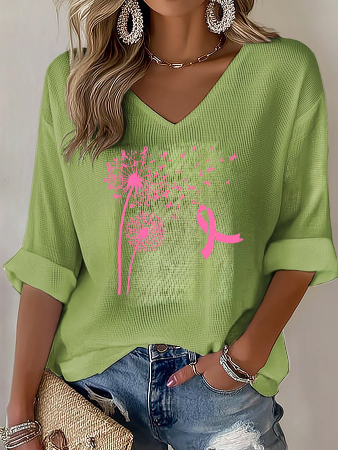 V-Neck The Power of Pink Print T-shirt