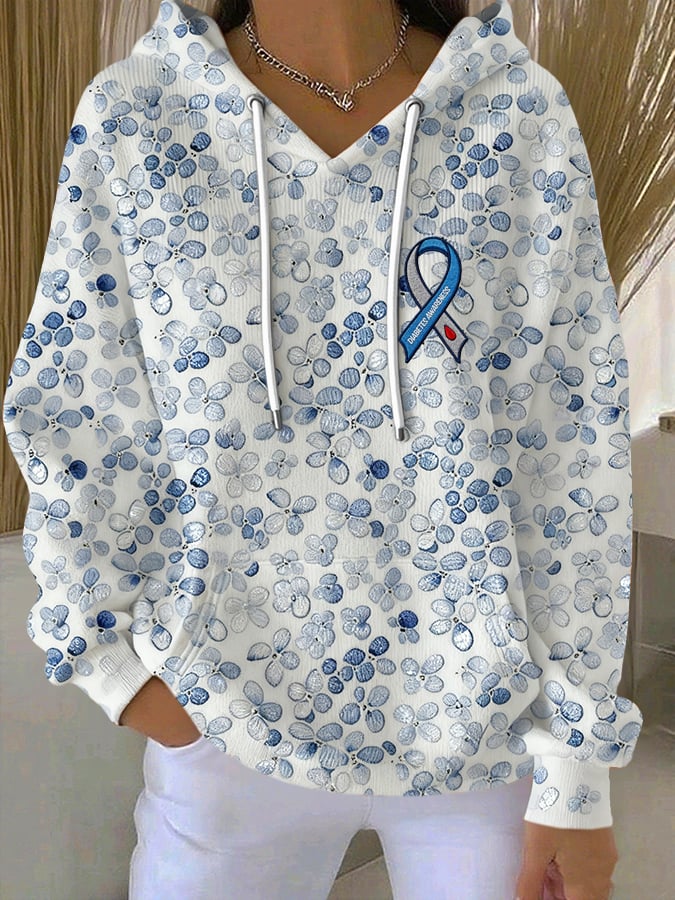 Women's Diabetes Awareness Flowers Print Casual Sweatshirt