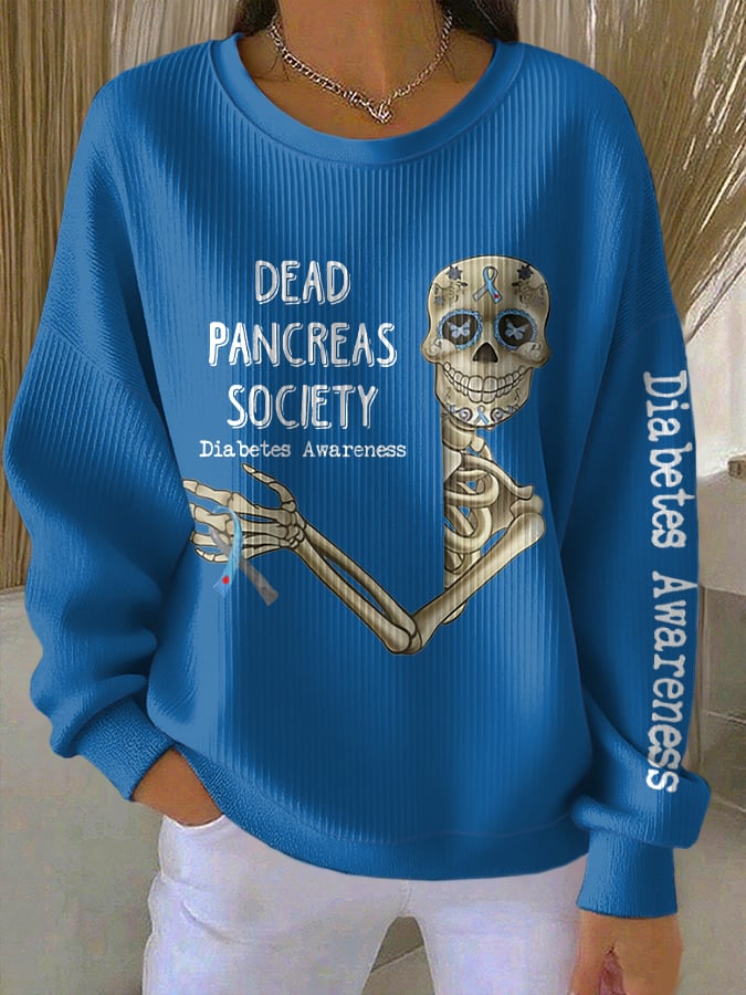Women's Retro Diabetes Awareness Dead Pancreas Society Print Round Neck Sweatshirt