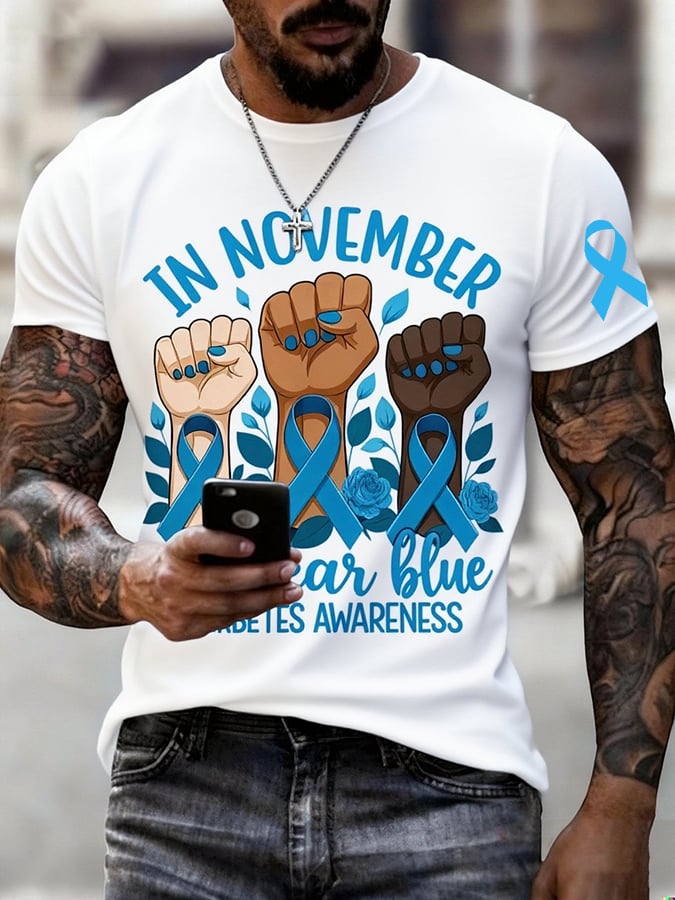 Men's “In November Wear Blue — Diabetes Awareness” Print T-shirt