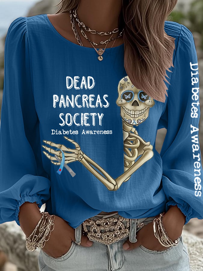 Women's Retro Diabetes Awareness Dead Pancreas Society Print Shirt