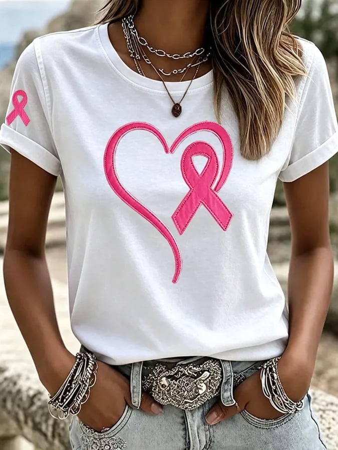 Women's Breast Cancer Awareness Print Casual T-shirt
