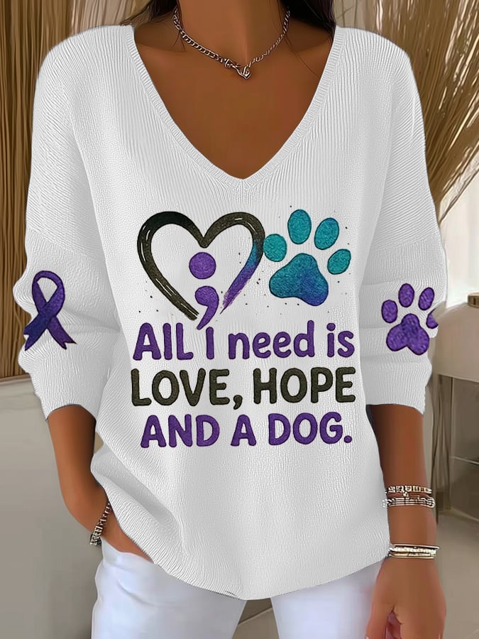 Women's Mental Health Print Long Sleeve Pit Fabric Top