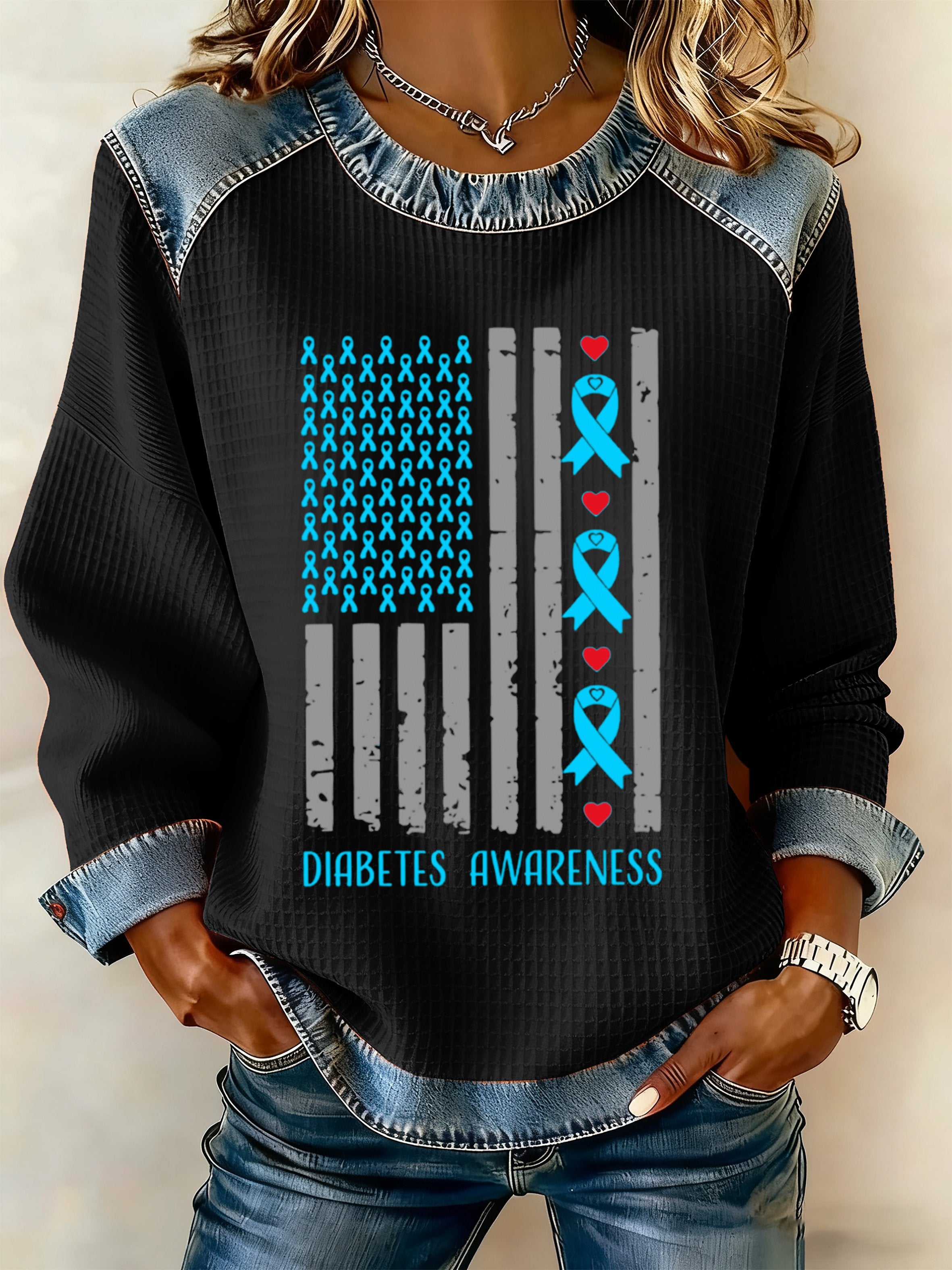 Women's Diabetes Awareness Round Neck Top