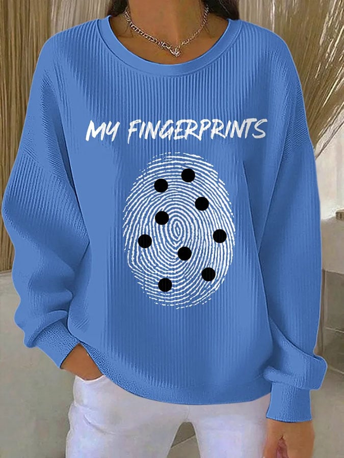 Women's My Fingerprints Diabetes Awareness Print Casual Sweatshirt