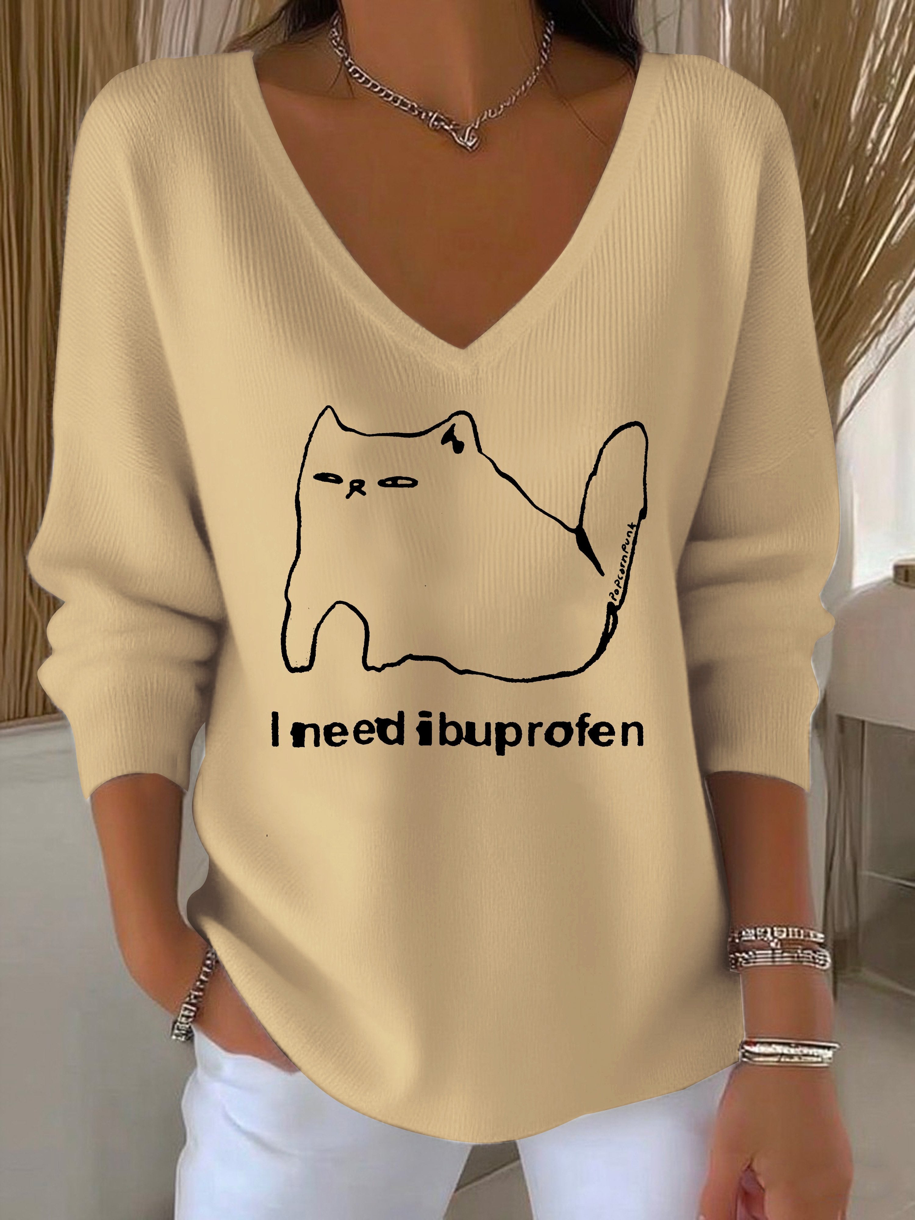 Women's I Need Ibuprofen Cat Funny Mental Health Casual Top
