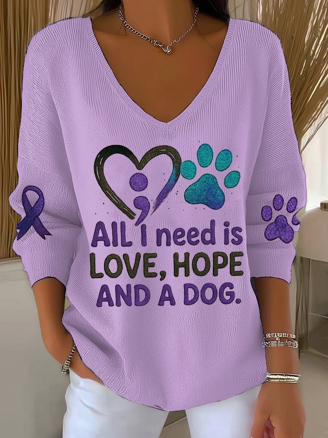 Women's Mental Health Print Long Sleeve Pit Fabric Top