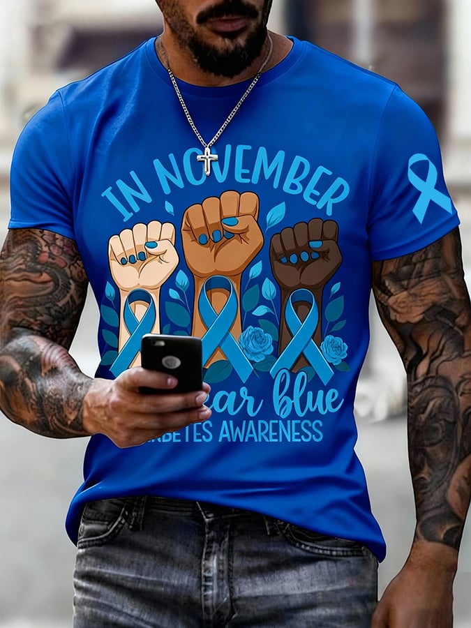 Men's “In November Wear Blue — Diabetes Awareness” Print T-shirt