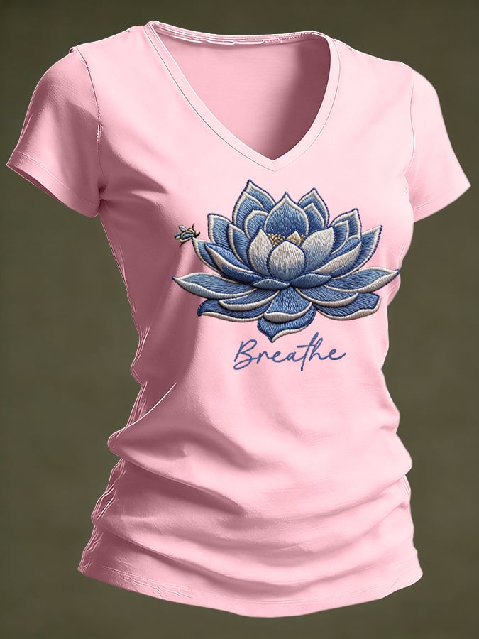 Women's Breathe Print V Neck T-shirt