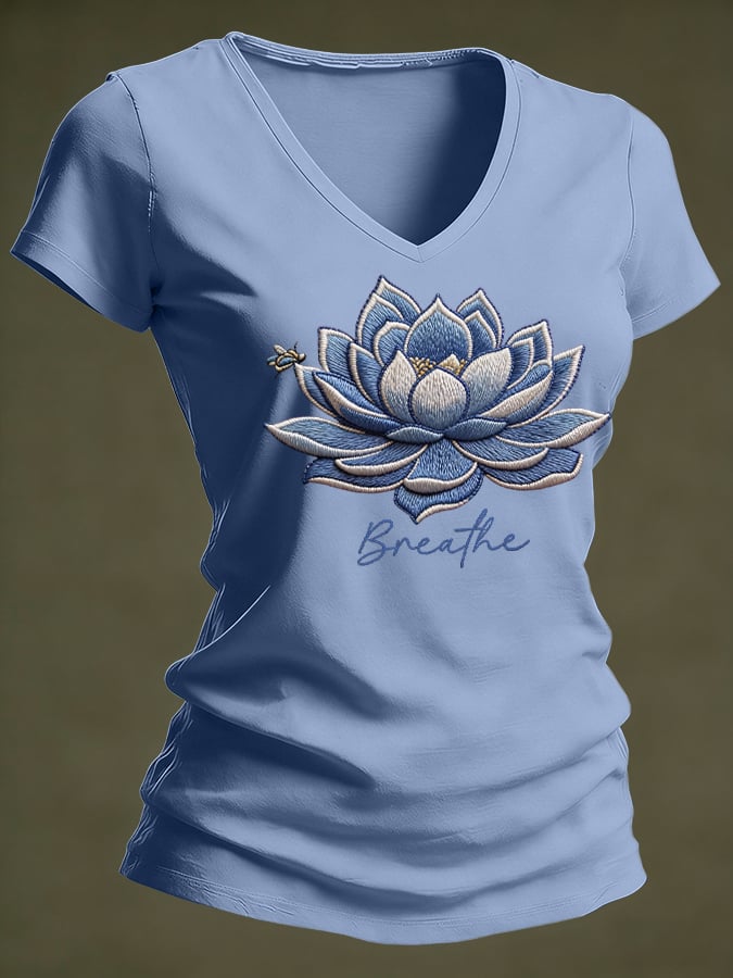 Women's Breathe Print V Neck T-shirt